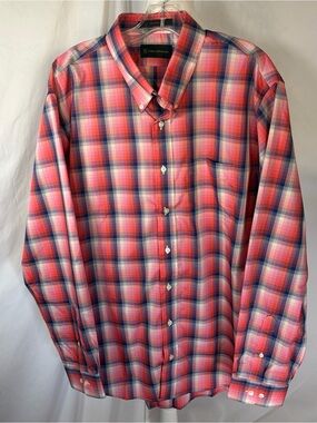 Allen Edmonds Men’s Plaid Button-Down Dress Shirt Coral & Navy Size XXL